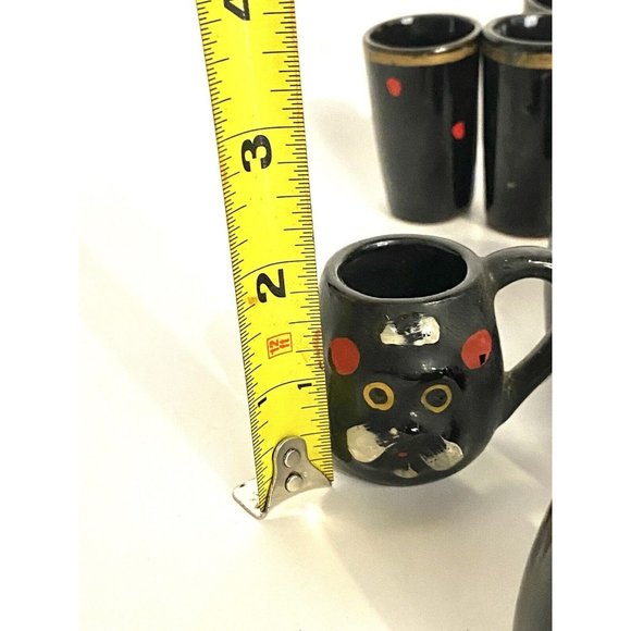 15  Ceramic Black Poodle Dog Face MCM Mini Tea Cups Shot Glasses Japan - Picture 10 of 11